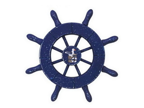 Handcrafted Model Ships SW-6-105-Seagull-NH Rustic Dark Blue Decorative Ship Wheel With Seagull 6&quot;