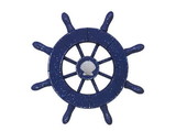 Handcrafted Model Ships SW-6-105-seashell-NH Rustic Dark Blue Decorative Ship Wheel With Seashell 6