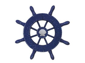 Handcrafted Model Ships SW-6-105-seashell-NH Rustic Dark Blue Decorative Ship Wheel With Seashell 6"