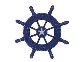 Handcrafted Model Ships SW-6-105-starfish-NH Rustic Dark Blue Decorative Ship Wheel With Starfish 6"