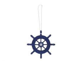 Handcrafted Model Ships SW-6-105-starfish-x Rustic Dark Blue Decorative Ship Wheel With Starfish Christmas Tree Ornament 6"