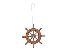 Handcrafted Model Ships SW-6-107-anchor-x Rustic Wood Finish Decorative Ship Wheel With Anchor Christmas Tree Ornament 6&quot;