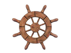 Handcrafted Model Ships SW-6-107-NH Rustic Wood Finish Decorative Ship Wheel 6"