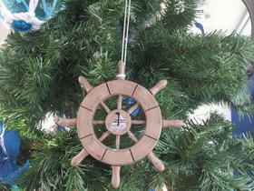 Handcrafted Model Ships SW-6-107-Sailboat-X Rustic Wood Finish Decorative Ship Wheel With Sailboat Christmas Tree Ornament 6"