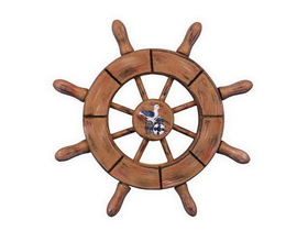 Handcrafted Model Ships SW-6-107-Seagull-NH Rustic Wood Finish Decorative Ship Wheel With Seagull 6&quot;