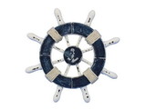 Handcrafted Model Ships SW-6-108-anchor-NH Rustic Dark Blue and White Decorative Ship Wheel With Anchor 6