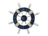 Handcrafted Model Ships SW-6-108-NH Rustic Dark Blue and White Decorative Ship Wheel 6