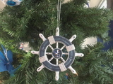 Handcrafted Model Ships SW-6-108-Seagull-X Rustic Dark Blue And White Decorative Ship Wheel With Seagull Christmas Tree Ornament 6