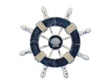 Handcrafted Model Ships SW-6-108-seashell-NH Rustic Dark Blue and White Decorative Ship Wheel With Seashell 6"