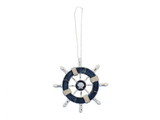 Handcrafted Model Ships SW-6-108-seashell-x Rustic Dark Blue and White Decorative Ship Wheel With Seashell Christmas Tree Ornament 6