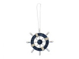 Handcrafted Model Ships SW-6-108-x Rustic Dark Blue and White Decorative Ship Wheel Christmas Tree Ornament 6