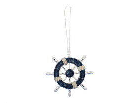 Handcrafted Model Ships SW-6-108-x Rustic Dark Blue and White Decorative Ship Wheel Christmas Tree Ornament 6"