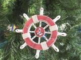 Handcrafted Model Ships SW-6-110-anchor-x Rustic Red and White Decorative Ship Wheel With Anchor Christmas Tree Ornament 6