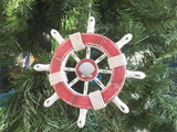 Handcrafted Model Ships SW-6-110-seashell-x Rustic Red and White Decorative Ship Wheel With Seashell Christmas Tree Ornament 6