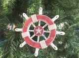 Handcrafted Model Ships SW-6-110-starfish-x Rustic Red and White Decorative Ship Wheel With Starfish Christmas Tree Ornament 6