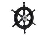 Handcrafted Model Ships SW18CH-Black Deluxe Class Wood and Chrome Pirate Ship Steering Wheel 18