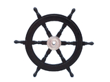 Handcrafted Model Ships SW24CH-Black Deluxe Class Wood and Chrome Decorative Pirate Ship Steering Wheel 24