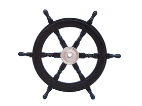 Handcrafted Model Ships SW24CH-Black Deluxe Class Wood and Chrome Decorative Pirate Ship Steering Wheel 24"