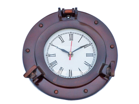 Handcrafted Model Ships WC-1444-10-AC Antique Copper Deluxe Class Porthole Clock 8"