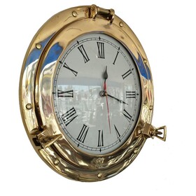 Handcrafted Model Ships WC-1444-14 Brass Deluxe Class Porthole Clock 15"