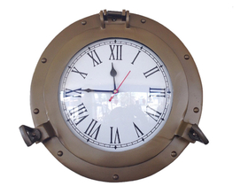 Handcrafted Model Ships WC-1445-12-AN Antique Brass Decorative Ship Porthole Clock 12"