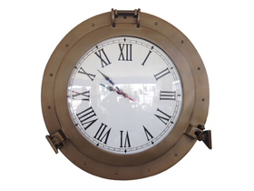 Handcrafted Model Ships WC-1448-17-AN Antique Brass Decorative Ship Porthole Clock 17"