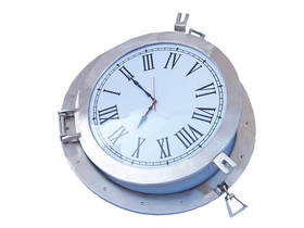 Handcrafted Model Ships WC-1449-24-BN Brushed Nickel Deluxe Class Porthole Clock 24"