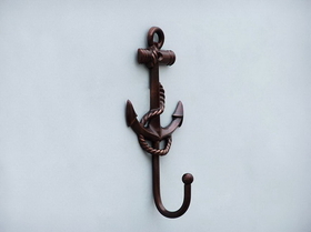 Handcrafted Model Ships WH-0115-AC Antique Copper Anchor And Rope With Hook 7"