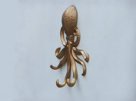 Handcrafted Model Ships WH-0116-AN Antique Brass Wall Mounted Octopus Hooks 7"