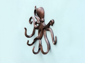 Handcrafted Model Ships WH-0117-AC Antique Copper Octopus with Tentacle Hooks 11"