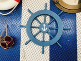 Handcrafted Model Ships Wheel-18-205-anchor Rustic All Light Blue Decorative Ship Wheel With Anchor 18