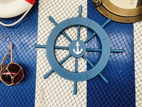 Handcrafted Model Ships Wheel-18-205-anchor Rustic All Light Blue Decorative Ship Wheel With Anchor 18"