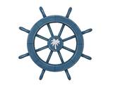 Handcrafted Model Ships Wheel-18-205-palm tree Rustic All Light Blue Decorative Ship Wheel With Palm Tree 18