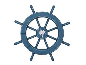 Handcrafted Model Ships Wheel-18-205-palm tree Rustic All Light Blue Decorative Ship Wheel With Palm Tree 18"