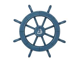 Handcrafted Model Ships Wheel-18-205-sailboat Rustic All Light Blue Decorative Ship Wheel With Sailboat 18"