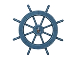 Handcrafted Model Ships Wheel-18-205-seagull Rustic All Light Blue Decorative Ship Wheel With Seagull 18