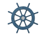 Handcrafted Model Ships Wheel-18-205-seashell Rustic All Light Blue Decorative Ship Wheel With Seashell 18