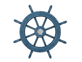 Handcrafted Model Ships Wheel-18-205-seashell Rustic All Light Blue Decorative Ship Wheel With Seashell 18"