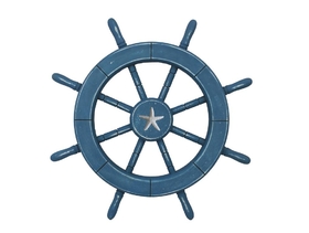 Handcrafted Model Ships Wheel-18-205-starfish Rustic All Light Blue Decorative Ship Wheel With Starfish 18"