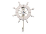 Handcrafted Model Ships Wheel-6-101-anchor White Decorative Ship Wheel with Anchor and Hook 8"