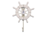 Handcrafted Model Ships Wheel-6-101-Sailboat White Decorative Ship Wheel with Sailboat and Hook 8"
