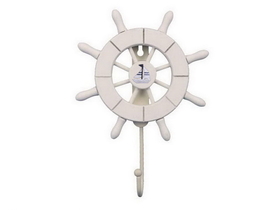 Handcrafted Model Ships Wheel-6-101-Sailboat White Decorative Ship Wheel with Sailboat and Hook 8&quot;