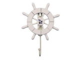 Handcrafted Model Ships Wheel-6-101-Seagull White Decorative Ship Wheel with Seagull and Hook 8"