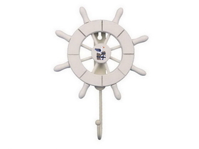Handcrafted Model Ships Wheel-6-101-Seagull White Decorative Ship Wheel with Seagull and Hook 8&quot;