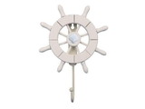 Handcrafted Model Ships Wheel-6-101-seashell White Decorative Ship Wheel with Seashell and Hook 8"