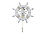 Handcrafted Model Ships Wheel-6-102-anchor Rustic All White Decorative Ship Wheel with Anchor and Hook 8"