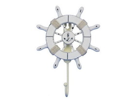 Handcrafted Model Ships Wheel-6-102-anchor Rustic All White Decorative Ship Wheel with Anchor and Hook 8&quot;