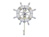 Handcrafted Model Ships Wheel-6-102-Seagull Rustic All White Decorative Ship Wheel with Seagull and Hook 8"
