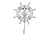 Handcrafted Model Ships Wheel-6-102-starfish Rustic All White Decorative Ship Wheel with Starfish and Hook 8"