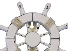 Handcrafted Model Ships Wheel-6-102 Rustic All White Decorative Ship Wheel with Hook 8&quot;